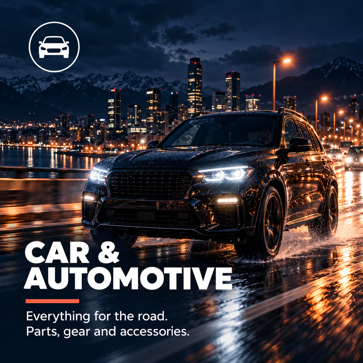 Car & Automotive - premium car on a wet night road