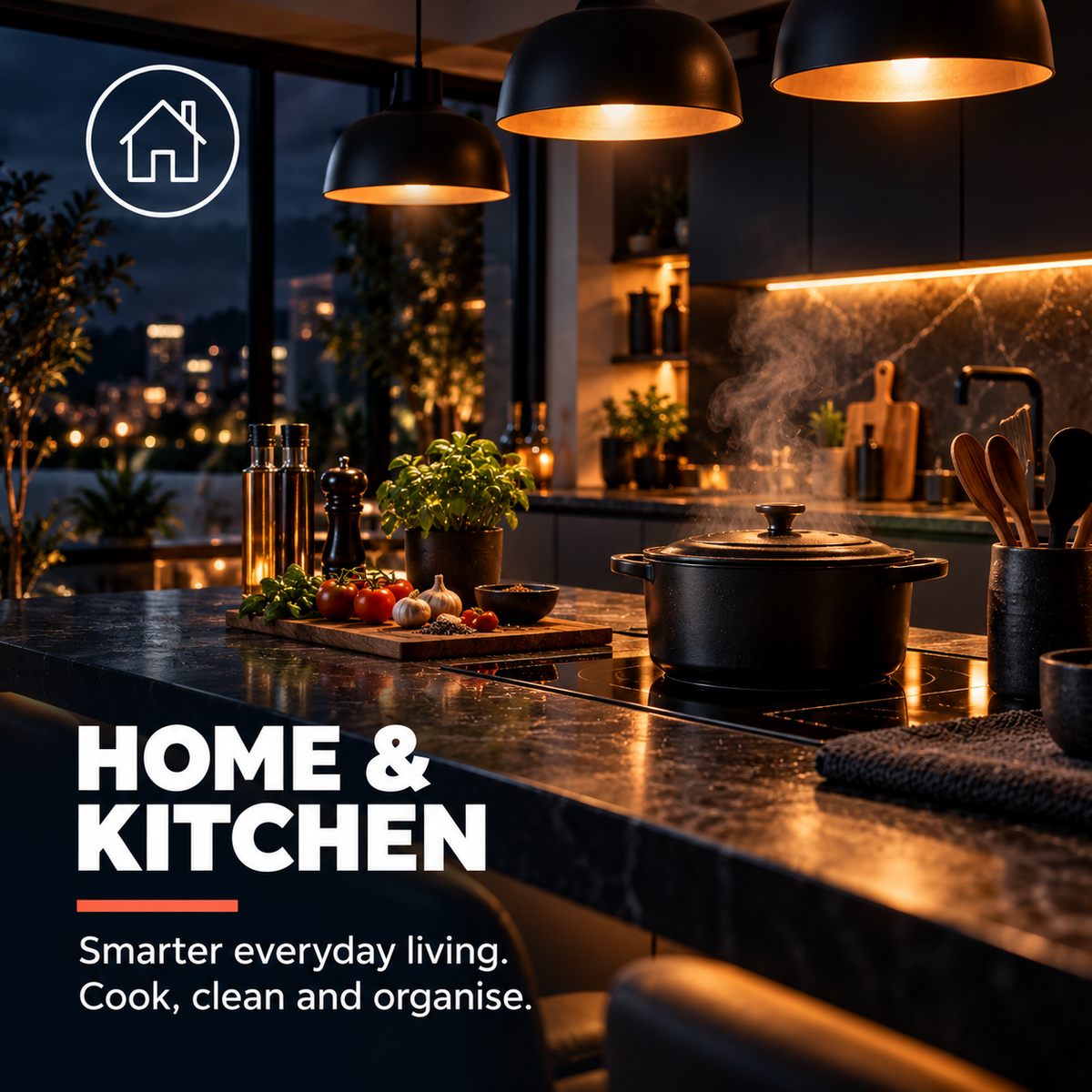 Home & Kitchen - modern kitchen at night