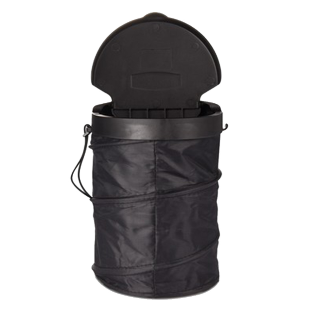 Foldable black car trash bin with lid