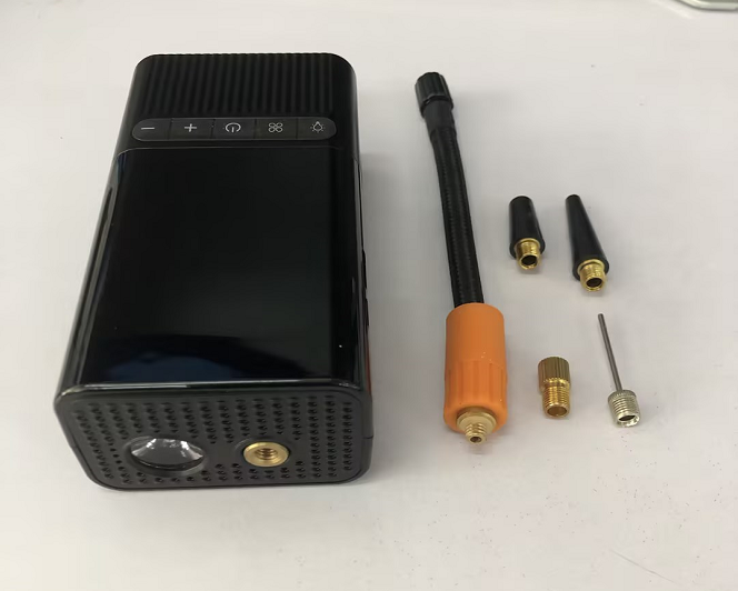 Portable cordless tire inflator with nozzle adapters