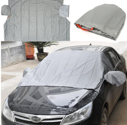 Windshield snow cover fitted on a car